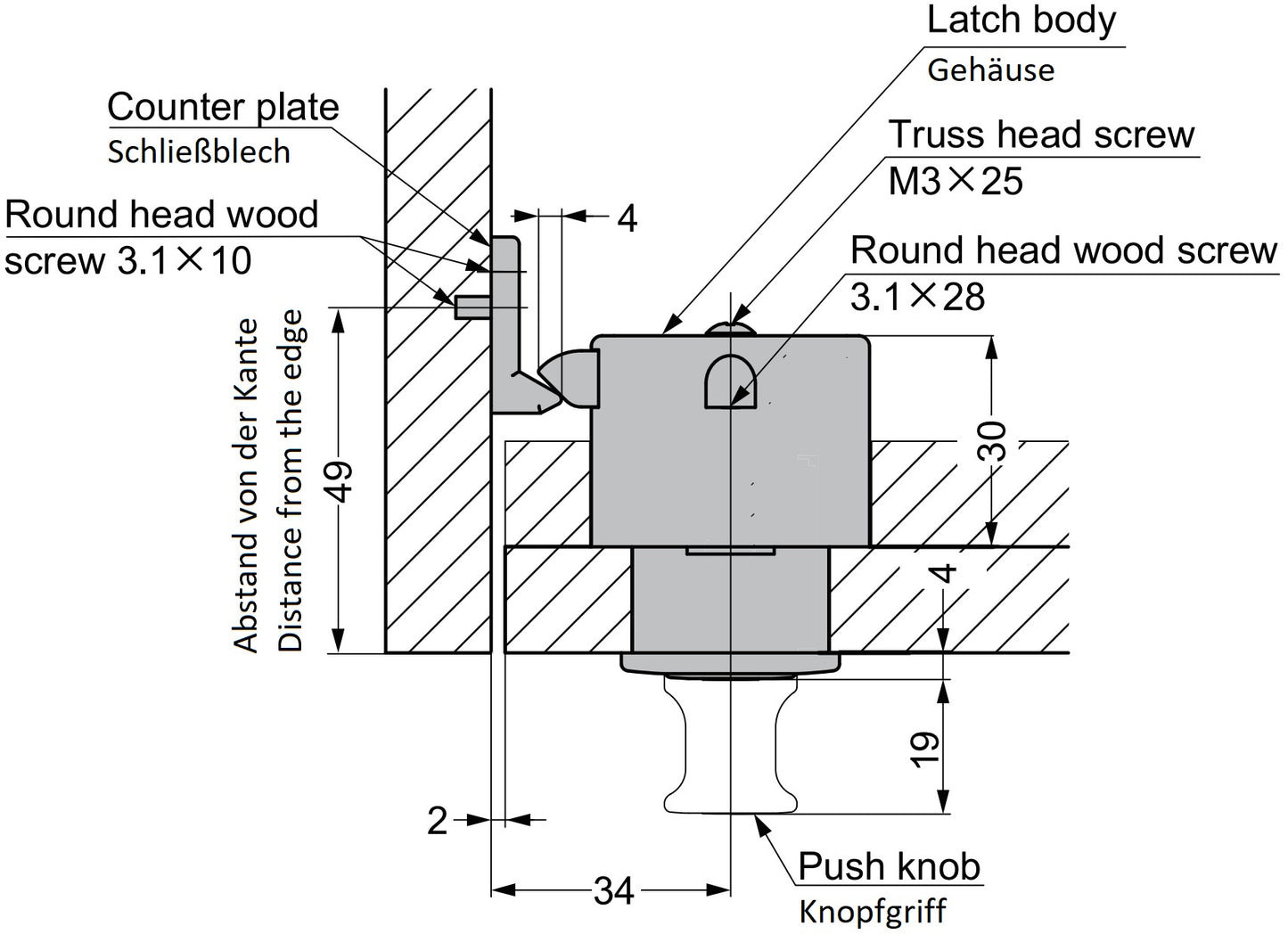 Hochwertiger Druckknopf-Verschluss mit Grifffunktion, aus Zinklegierung, Oberfläche: Schwarznickel, PKL-08/BN und PKLB. Massiver Druckknopf für Wohnwagen, Yacht und viel mehr, von Sugatsune / LAMP® (Japan)