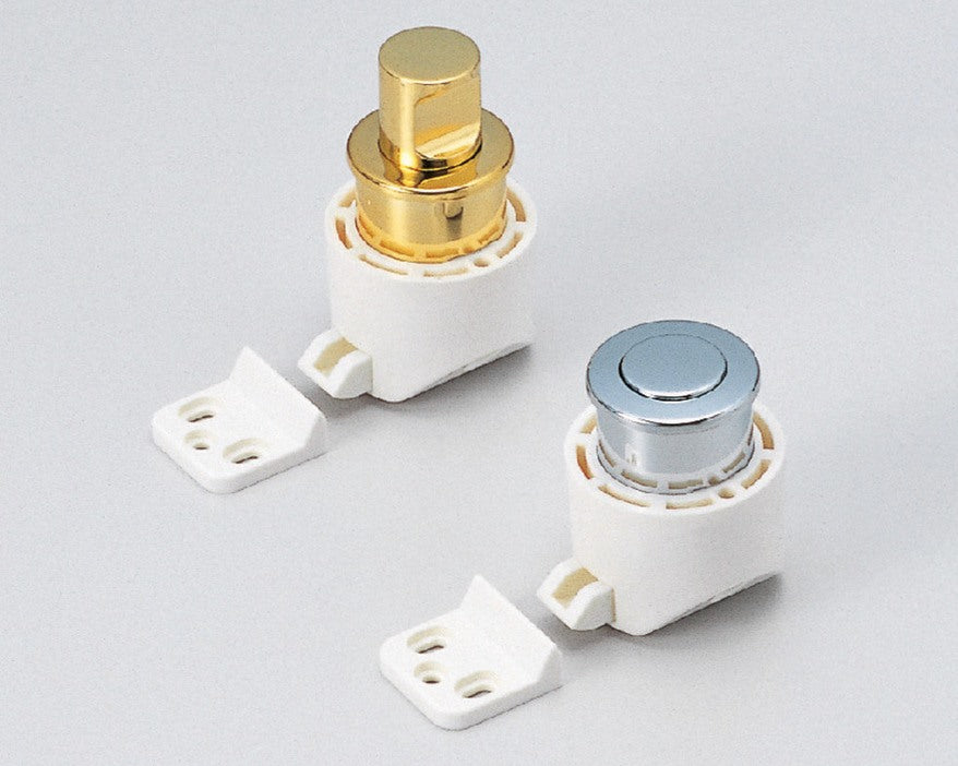 High-quality snap fastener with handle function, made of zinc alloy (ZDC), surface: gold-colored, glossy polished, version: left, PKL05LGA and PKLW. Solid snap fastener for yachts and much more, from Sugatsune / LAMP® (Japan)