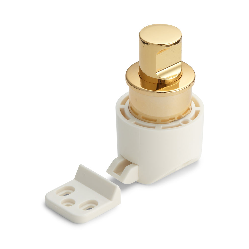 High-quality snap fastener with handle function, made of zinc alloy (ZDC), surface: gold-colored, glossy polished, version: left, PKL05LGA and PKLW. Solid snap fastener for yachts and much more, from Sugatsune / LAMP® (Japan)