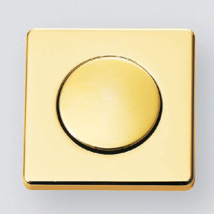 High-quality snap fastener with handle function, made of zinc alloy (ZDC), surface: gold-colored, glossy polished, design: square, DPL-SQ-G. Solid snap fastener for RVs, boats, and much more, from Sugatsune / LAMP® (Japan).