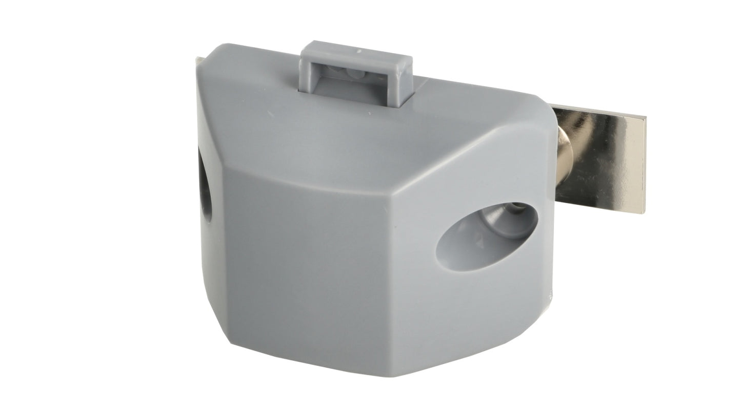 High-quality snap fastener with soft-close and handle function, made of Zamak, surface: stainless steel look, design: rectangular, 14.03.044-0. Solid snap fastener for caravans, yachts, and much more, from SISO Denmark