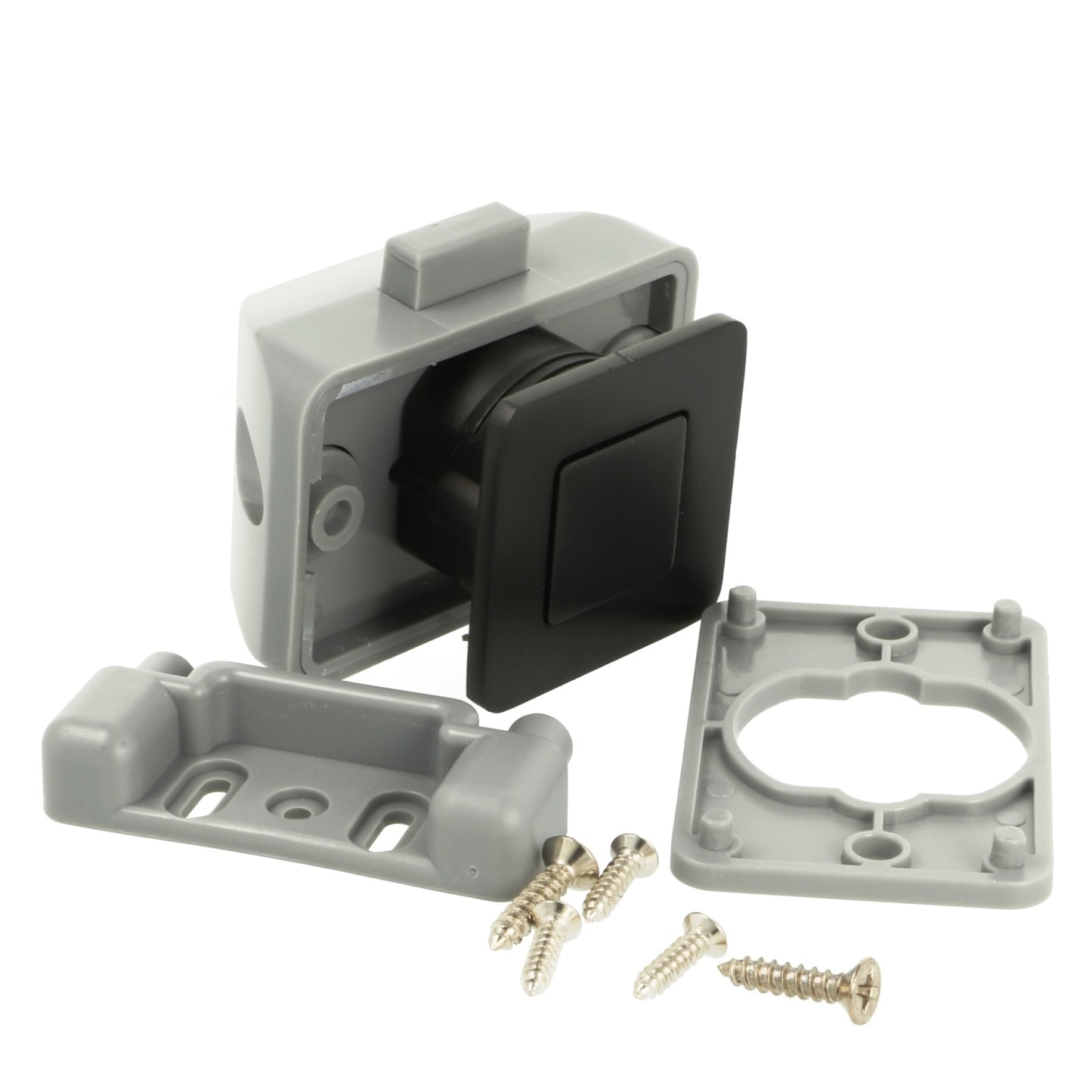 Fermeture à pression de haute qualité avec fonction de fermeture en douceur et de poignée, en Zamak, surface : noire, design : carré, 14.03.066-0. Bouton poussoir solide pour caravanes, yachts, avions privés et bien plus encore, de SISO Danemark