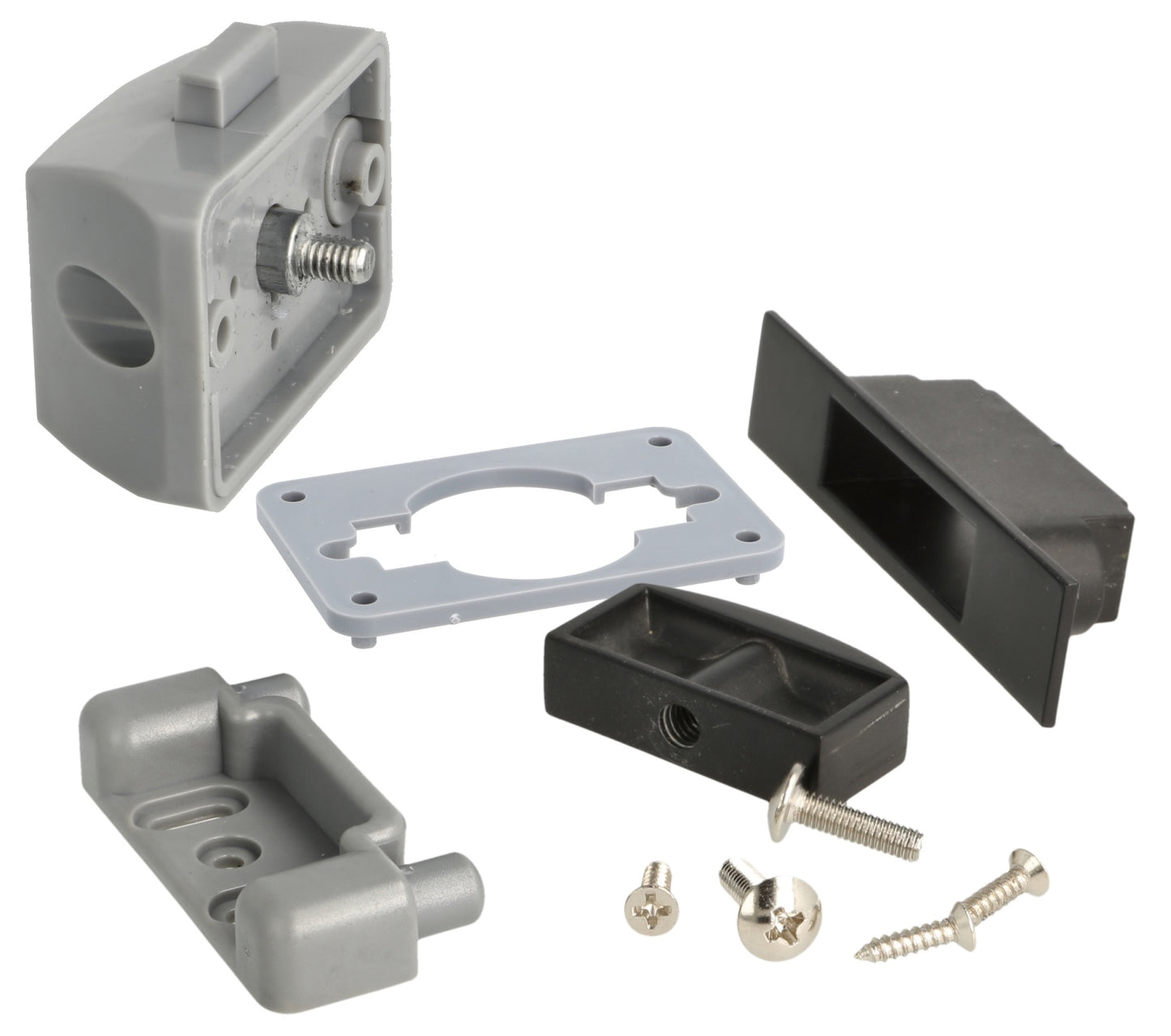 High-quality snap fastener with soft-close and grip function, made of Zamak, surface: black, design: rectangular, 14.03.043-0. Solid snap fastener for caravans, yachts, private aircraft, and much more, from SISO Denmark