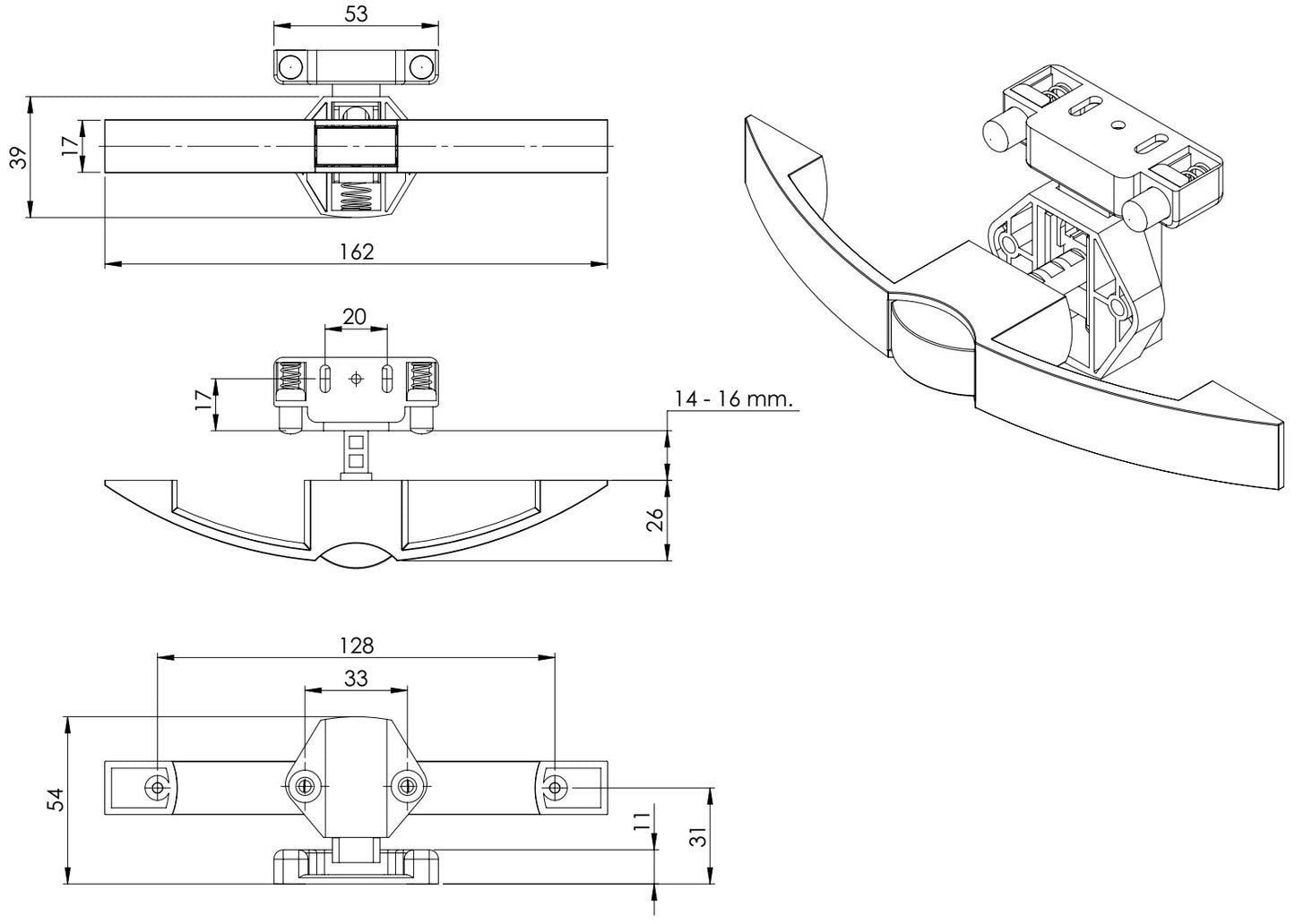 High-quality push-button handle, made of Zamak, surface: stainless steel look, 14.03.072-0 for yacht, caravan, private jet