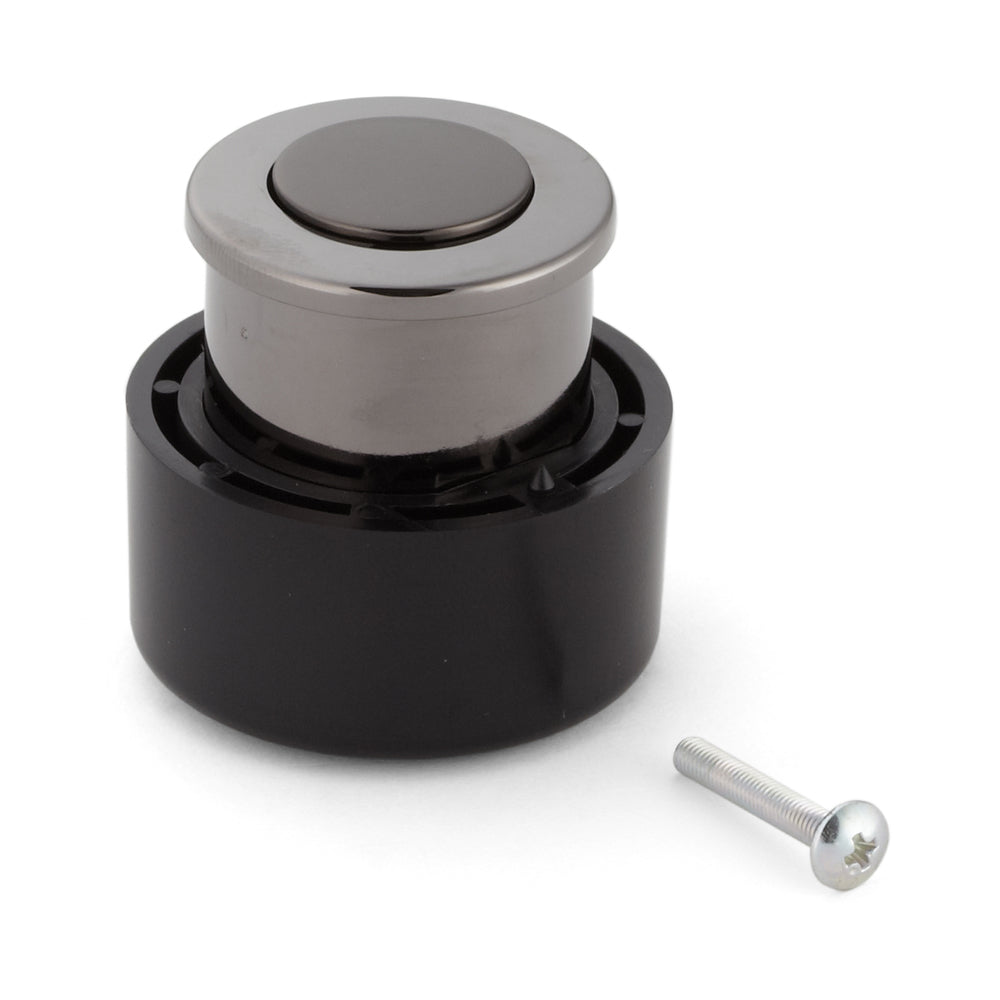 High-quality zinc alloy push-button handle, finish: black nickel, PK04BN. A high-quality, solid and elegant push-lock made of zinc alloy for drawers, RV furniture, boats, private aircraft, and much more, from Sugatsune / LAMP® (Japan).