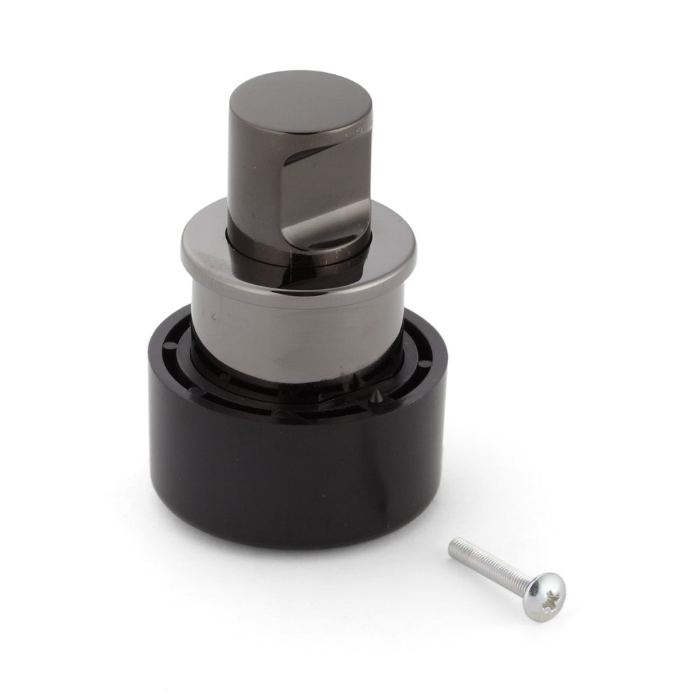 High-quality zinc alloy push-button handle, finish: black nickel, PK04BN. A high-quality, solid and elegant push-lock made of zinc alloy for drawers, RV furniture, boats, private aircraft, and much more, from Sugatsune / LAMP® (Japan).