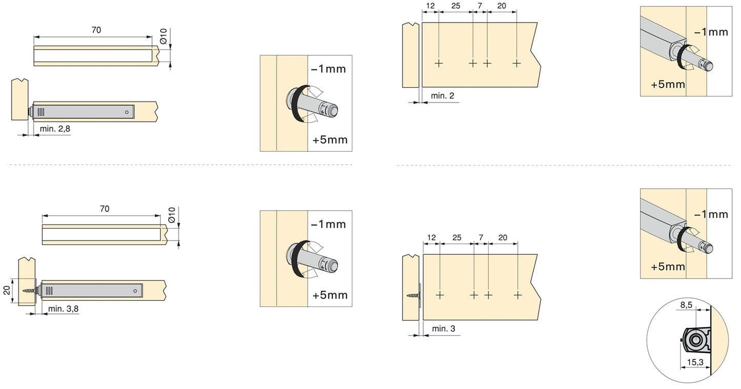 2 Stück eleganter Druckschnäpper, mit Montagegehäuse, Oberfläche: anthrazitgrau, nicht magnetisch, 1900223 für Möbeltüren, Schranktüren, Klappen