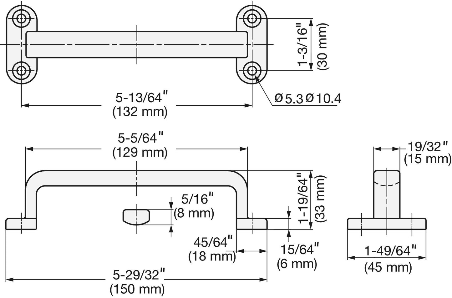 Edelstahl-Griff V2A (SUS304), 150 mm (6″) FT-150. Hochwertiger massiver Edelstahl-Griff aus rostfreiem Edelstahl V2A (SUS304), glänzend poliert mit vier Befestigungslöchern, für Schiffe, Boote, Jachten, Edelstahl-Küchen von Sugatsune / LAMP® (Japan)