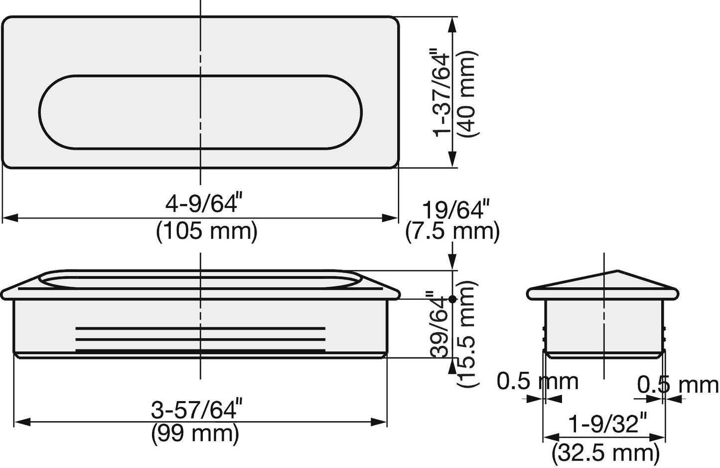 Edelstahl-Griffmuschel SUS304 zum Einstecken, schwarz, 105 mm (4,2″) UT-105. Einsteckbare Edelstahl-Griffmuschel aus rostfreiem Edelstahl V2A, satiniert matt, für Schubladen, Schränke, feuchte Umgebungen, Schiffe, Boote von Sugatsune / LAMP® (Japan)