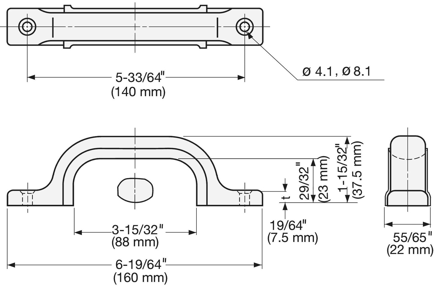 Edelstahl-Gummigriff V2A (SUS304), 160 mm (6,3″) US-160M. Hochwertiger Edelstahl-Gummigriff aus rostfreiem Edelstahl V2A (SUS304), glänzend poliert, für Schiffe, Boote, feuchte Umgebungen von Sugatsune / LAMP® (Japan)