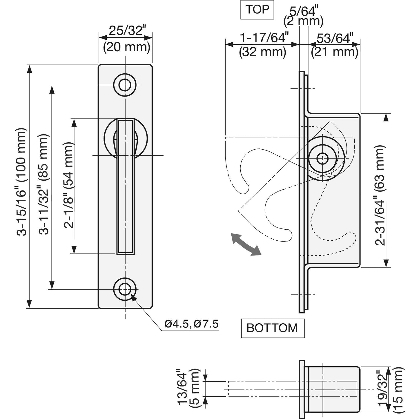 Edelstahl-Klappgriff SUS304, 100 mm (4″) ST-100. Edelstahl-Klappgriff aus rostfreiem Edelstahl V2A, satiniert matt, für Revisionsklappe, Revisionstür, Wartungstür, Wartungsöffnung, feuchte Umgebung, Schiff, Caravan von Sugatsune / LAMP® (Japan)