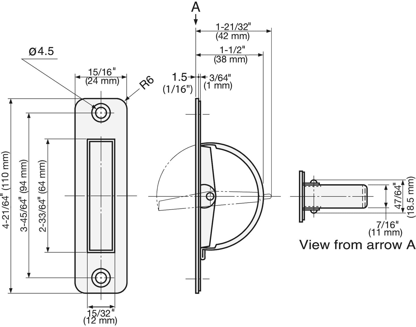 Edelstahl-Klappgriff SUS304, 110 mm (4,4″) HR-110RS. Drehbarer Edelstahl-Klappgriff aus rostfreiem Edelstahl V2A, satiniert matt, für Revisionsklappe, Revisionstür, Wartungstür, feuchte Umgebung, Schiff, Caravan von Sugatsune / LAMP® (Japan)