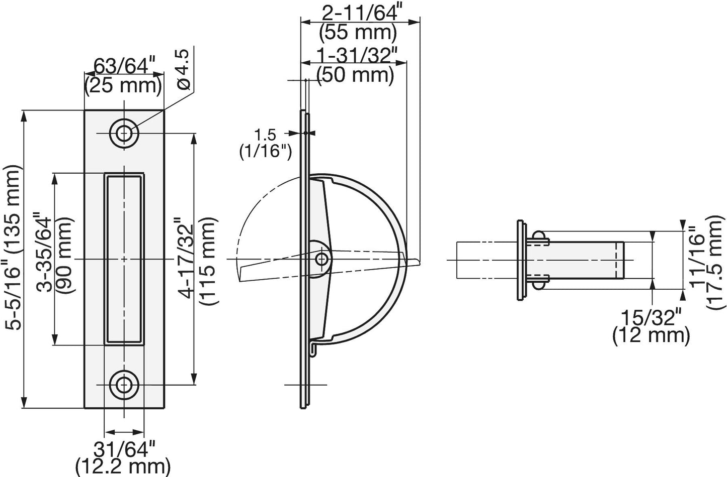 Edelstahl-Klappgriff SUS304, 135 mm (5,4″) HR-135S. Drehbarer Edelstahl-Klappgriff aus rostfreiem Edelstahl V2A, satiniert matt, für Revisionsklappe, Revisionstür, Wartungstür, feuchte Umgebung, Schiff, Caravan von Sugatsune / LAMP® (Japan)