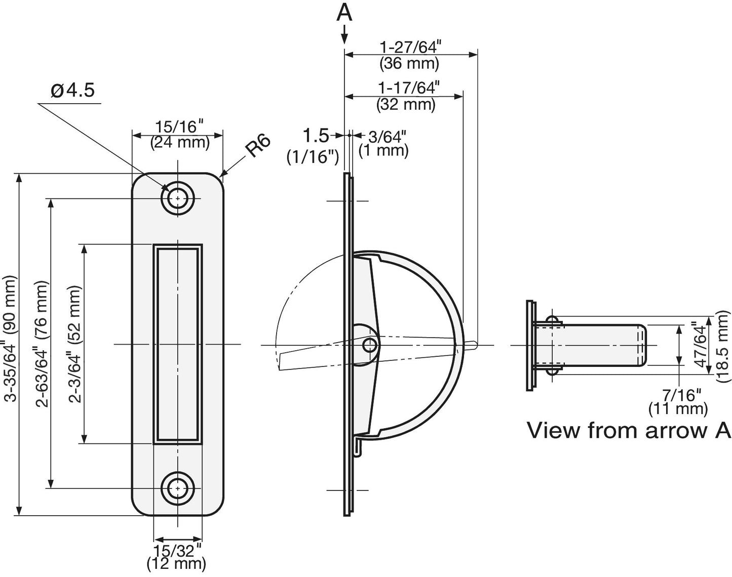 Edelstahl-Klappgriff SUS304, 90 mm (3,6″) HR-90RS. Drehbarer Edelstahl-Klappgriff aus rostfreiem Edelstahl V2A, satiniert matt, für Revisionsklappe, Revisionstür, Wartungstür, feuchte Umgebung, Schiff, Caravan von Sugatsune / LAMP® (Japan)