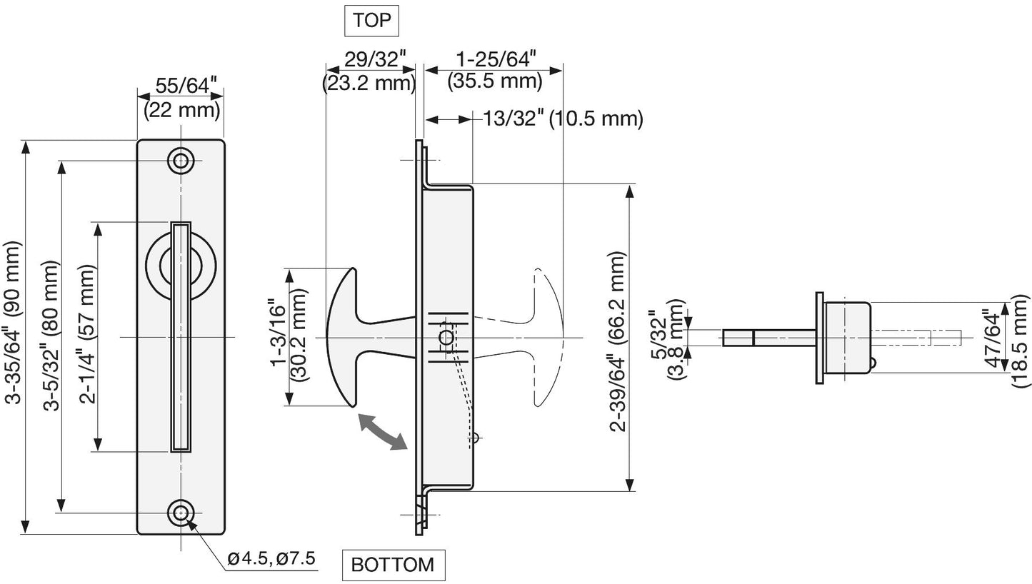 Edelstahl-Klappgriff SUS304, 90 mm (3,6″) ST-90. Edelstahl-Klappgriff aus rostfreiem Edelstahl V2A, satiniert matt, für Deckentür, Revisionsklappe, feuchte Umgebung, Schiff, Caravan von Sugatsune / LAMP® (Japan)