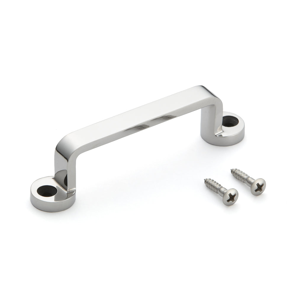 Stainless steel door handle V2A (SUS304), 100 mm (4") FT-100. High-quality solid stainless steel door handle made of V2A (SUS304) stainless steel, with a glossy finish, for ships, boats, yachts, and stainless steel kitchens from Sugatsune / LAMP® (Japan)