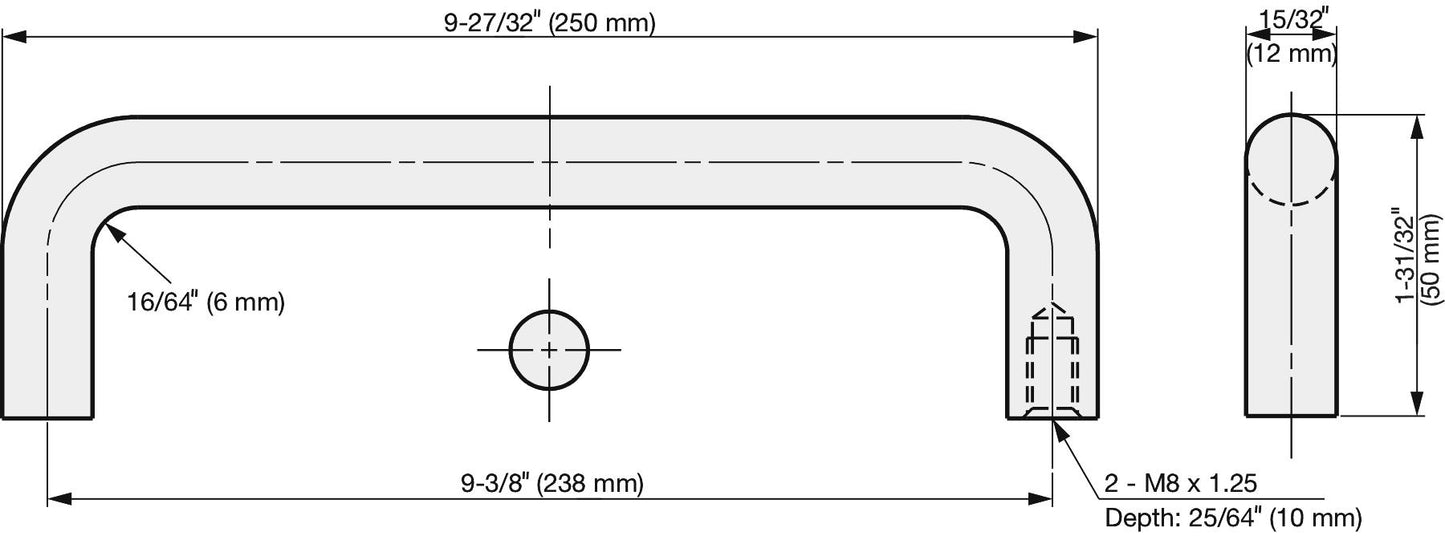 Stainless steel door handle V2A (SUS304), 250 mm (9.9") H-42-C-6. High-quality stainless steel door handle made of V2A (SUS304), glossy polished, for humid environments, ships, food processing, and medical applications from Sugatsune / LAMP® (Japan).
