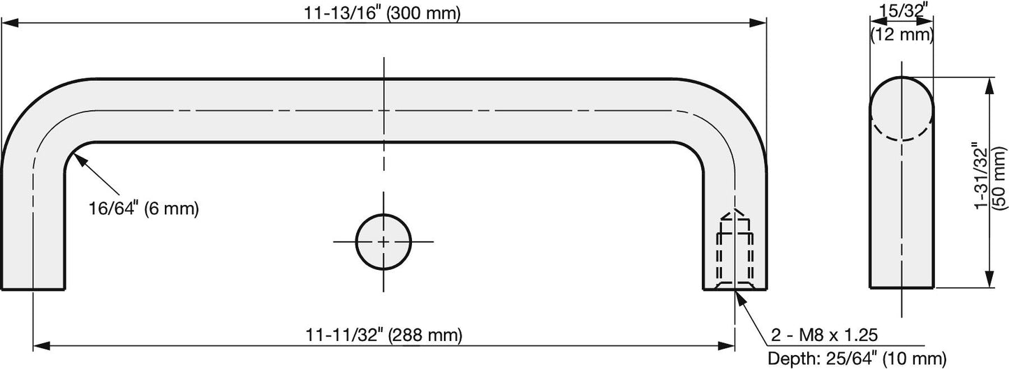 Stainless steel door handle V2A (SUS304), 300 mm (11.9") H-42-C-7. High-quality stainless steel door handle made of V2A (SUS304), glossy polished, for humid environments, ships, food processing, and medical applications from Sugatsune / LAMP® (Japan).
