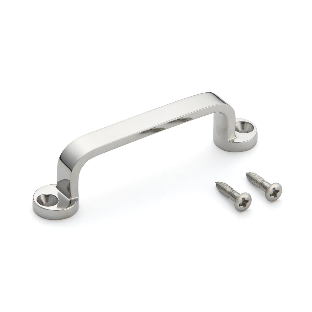 Stainless steel door handle V2A (SUS304), 80 mm (3.2") FT-80. High-quality solid stainless steel door handle made of V2A (SUS304) stainless steel, with a glossy finish, for ships, boats, yachts, and stainless steel kitchens from Sugatsune / LAMP® (Japan)