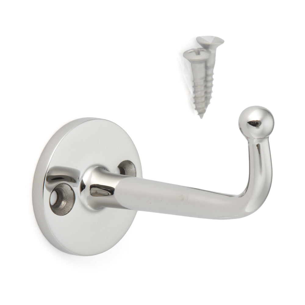High-quality stainless steel hook with a ball-shaped tip, made of stainless steel, surface: glossy polished, 65 mm (2.6"), FC-65. Wall hook for bathrooms, outdoors, swimming pools, coat racks, and much more, by Sugatsune / LAMP® (Japan)