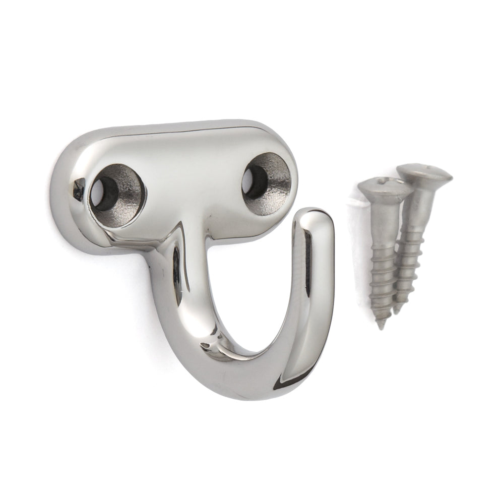 High-quality stainless steel hook, made of solid stainless steel, load capacity: 20 kg, 33 mm (1.3"), EP-40. Stainless steel wall hook for coat racks, bathrooms, outdoors, swimming pools, and much more, from Sugatsune / LAMP® (Japan)