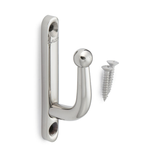 High-quality stainless steel wall hook with a ball at the tip, made of solid stainless steel, 70 mm (2.8"), KB-F-70. Stainless steel wall hook for humid environments, outdoor use, shipbuilding, and much more, from Sugatsune / LAMP® (Japan)