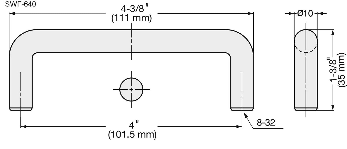 Edelstahlmöbelgriff SUS316, 111 mm (4,4″) SWF-640. Bügelgriff, aus feinstem korrosionsfreiem Edelstahl V4A (SUS316) für hochwertige Einrichtungen, sowie für den Außenbereich, feuchte, raue und hochkorrosive Umgebungen von Sugatsune / LAMP® (Japan)