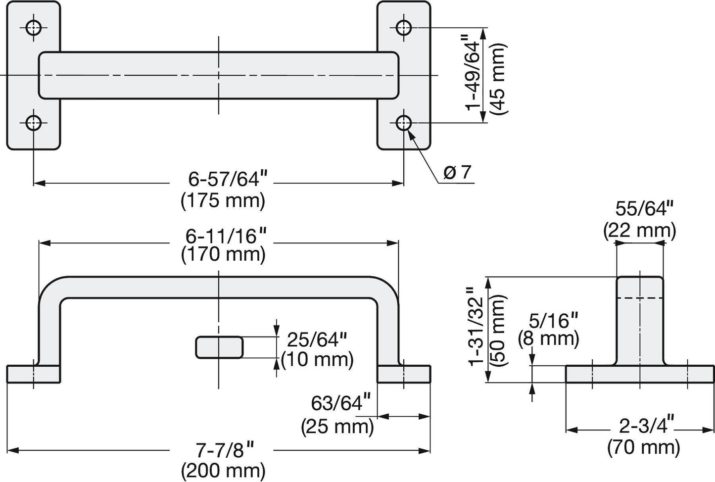 Edelstahlmöbelgriff SUS316, 200 mm (7,9″) FT-200. Massiver stabiler Griff aus feinstem korrosionsfreiem Edelstahl V4A (SUS316) für hochwertige Einrichtungen, Außenbereich, feuchte, raue und hochkorrosive Umgebungen von Sugatsune / LAMP® (Japan)