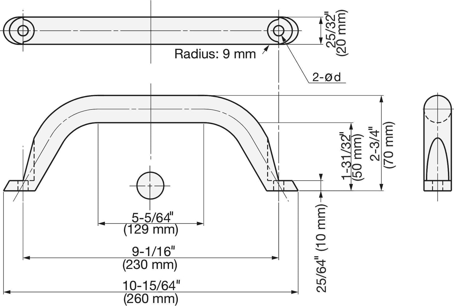 Edelstahlmöbelgriff SUS316, 260 mm (10,3″) MG-230T. Massiver stabiler Griff aus feinstem korrosionsfreiem Edelstahl V4A (SUS316) für hochwertige Einrichtungen, Außenbereich, feuchte, raue und hochkorrosive Umgebungen von Sugatsune / LAMP® (Japan)