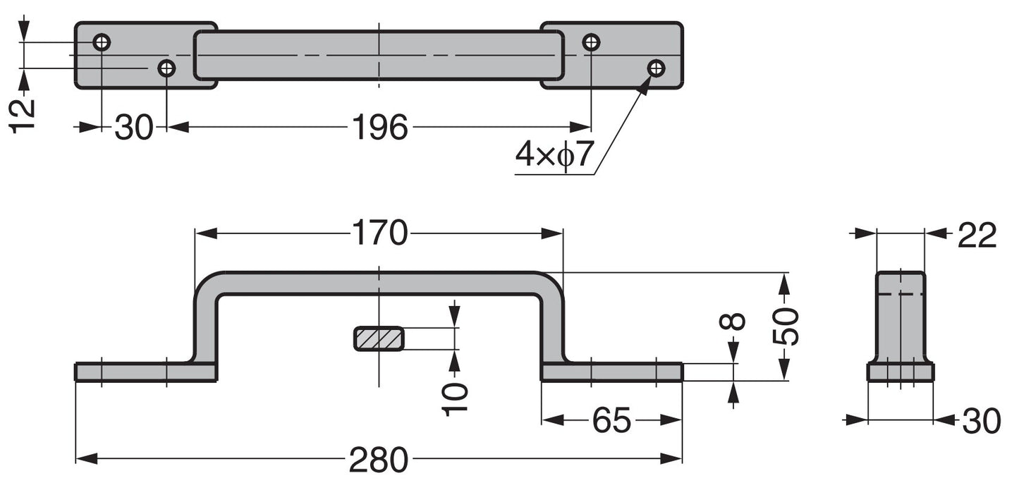 Edelstahlmöbelgriff SUS316, 280 mm (11,1″) FT-S280. Massiver stabiler Griff aus feinstem korrosionsfreiem Edelstahl V4A (SUS316) für hochwertige Einrichtungen, Außenbereich, feuchte, raue und hochkorrosive Umgebungen von Sugatsune / LAMP® (Japan)