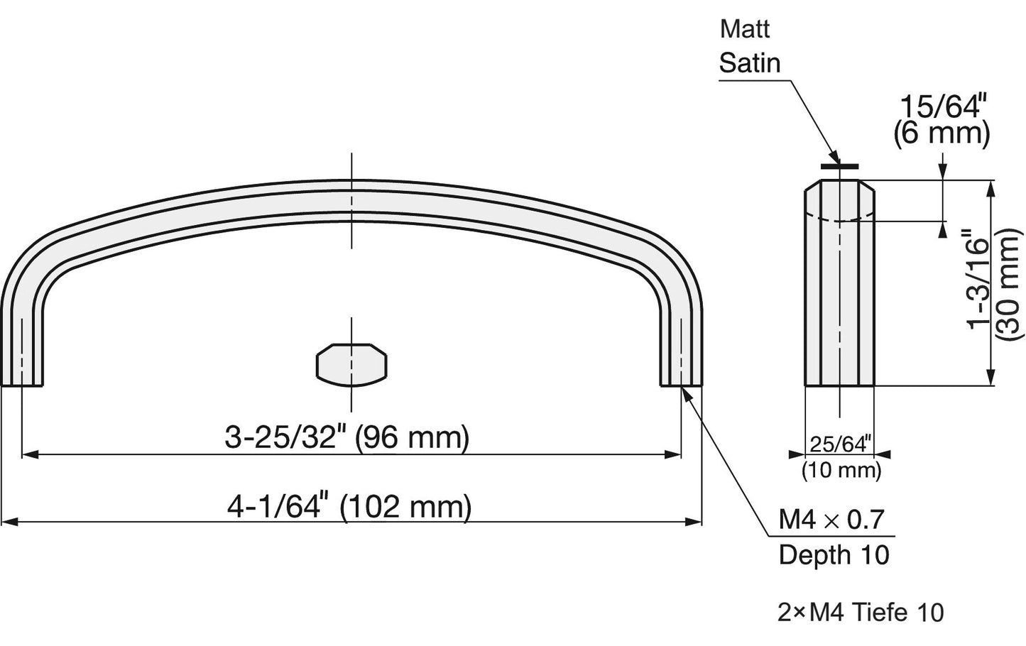 Edelstahlmöbelgriff SUS316, matte und glänzende Oberfläche, 102 mm (4,1″), XL-JSR100TT. Möbelgriff, aus feinstem Edelstahl V4A (SUS316) für hochwertige Einrichtungen, sowie für den Außenbereich, feuchte und raue Umgebungen von Sugatsune / LAMP® (Japan)