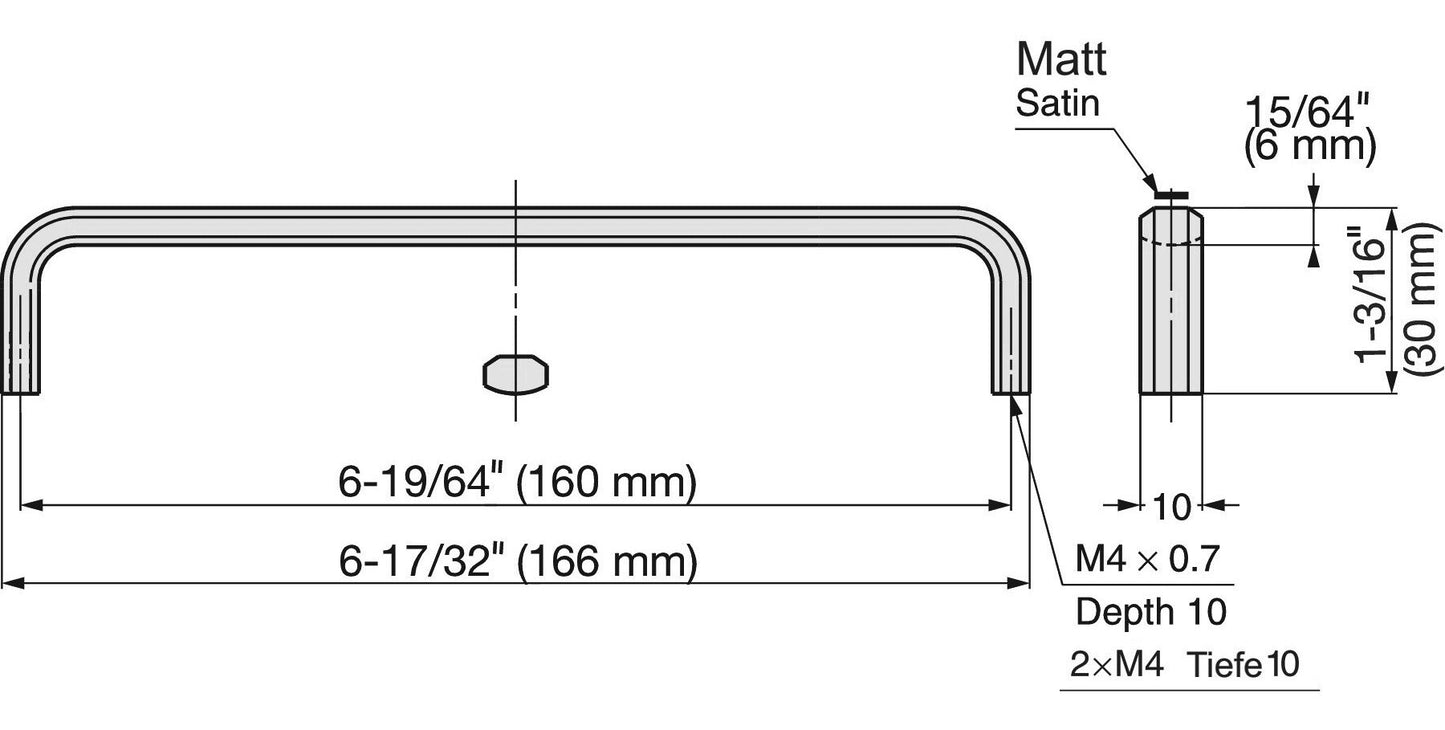 Edelstahlmöbelgriff SUS316, kombinierte matte und glänzende Oberfläche, 166 mm (6,6″), XL-JS165TT. Möbelgriff, aus feinstem Edelstahl V4A (SUS316) für hochwertige Einrichtungen, sowie für Außenbereich, feuchte und raue Umgebungen von Sugatsune / LAMP® (Ja