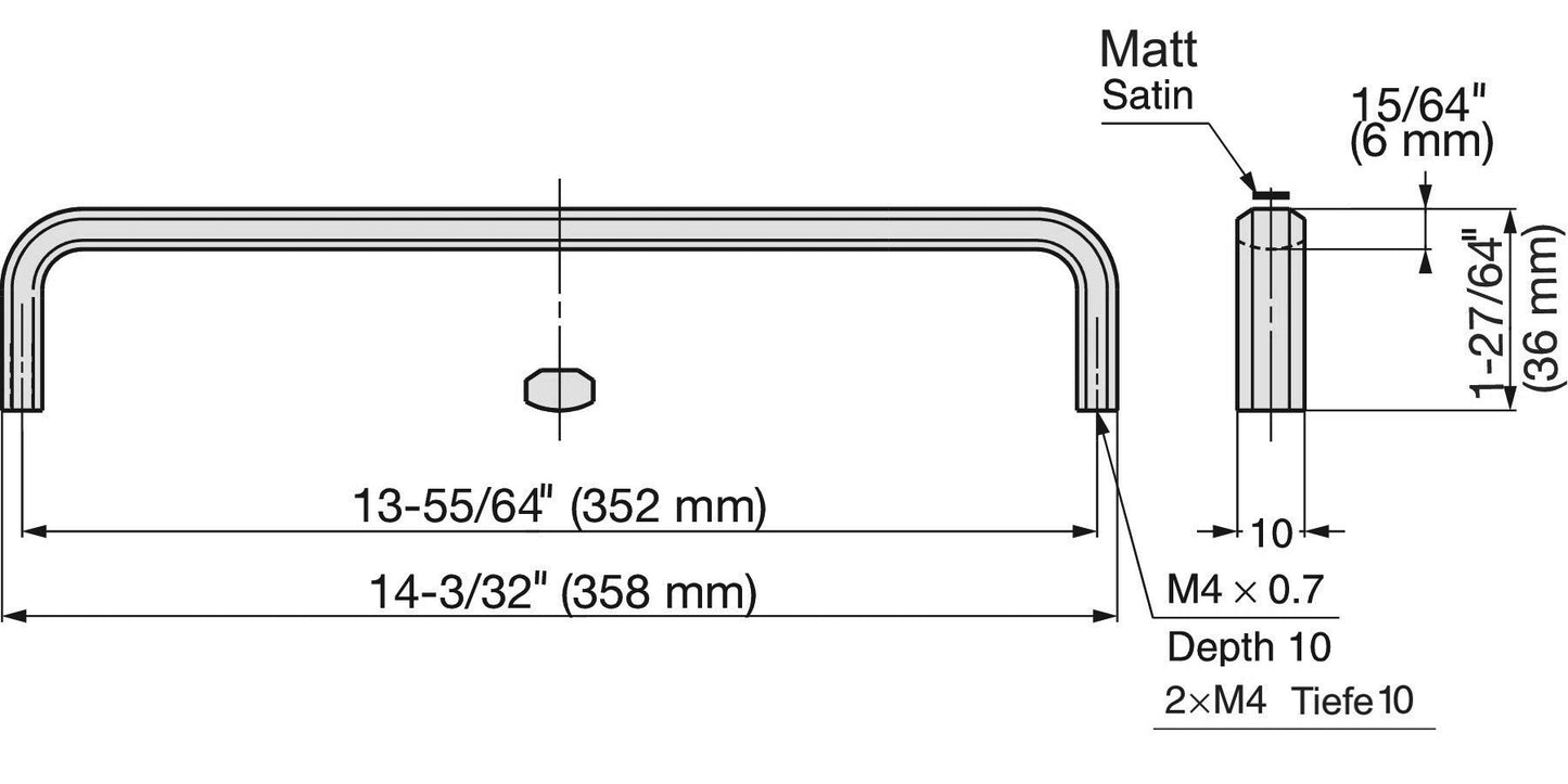 Edelstahlmöbelgriff SUS316, matte und glänzende Oberfläche, 358 mm (14,1″), XL-JS360TT. Möbelgriff, aus feinstem Edelstahl V4A (SUS316) für hochwertige Einrichtungen, sowie für den Außenbereich, feuchte und raue Umgebungen von Sugatsune / LAMP® (Japan)