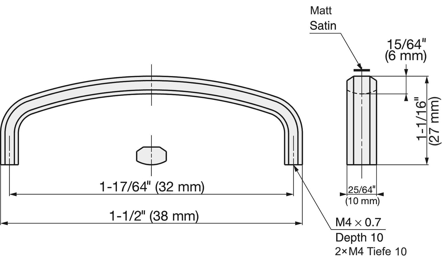 Edelstahlmöbelgriff SUS316, matte und glänzende Oberfläche, 38 mm (1,5″), XL-JSR40TT. Möbelgriff, aus feinstem Edelstahl V4A (SUS316) für hochwertige Einrichtungen, sowie für den Außenbereich, feuchte und raue Umgebungen von Sugatsune / LAMP® (Japan)