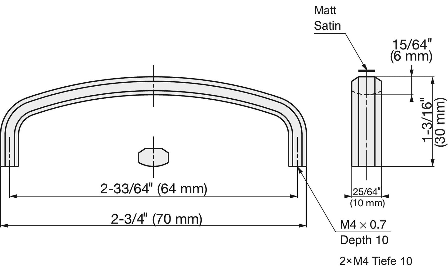 Edelstahlmöbelgriff SUS316, matte und glänzende Oberfläche, 70 mm (2,8″), XL-JSR70TT. Möbelgriff, aus feinstem Edelstahl V4A (SUS316) für hochwertige Einrichtungen, sowie für den Außenbereich, feuchte und raue Umgebungen von Sugatsune / LAMP® (Japan)