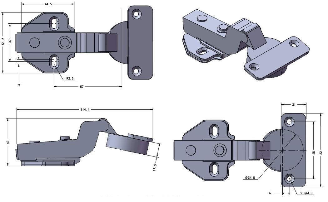 Edelstahlmöbelscharnier aus SUS304 (V2A) mit integrierter Soft-Close Dämpfung, innenliegend, inkl. Montageplatte 15.03.770-0. Edelstahlmöbelband mit Dämpfer, aus SUS304 (V2A) für Boot, Edelstahlküche, Outdoor-Küche, von SISO Denmark