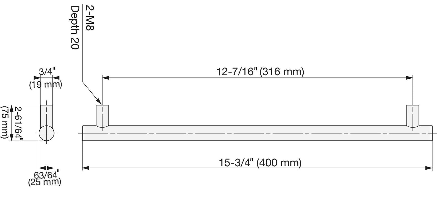 Edelstahltürgriff SUS304, 400 mm (15,8″) SSH-2540. Massiver Edelstahltürgriff aus rostfreiem Edelstahl V2A, satiniert matt, für Zimmertür, Produktionsmaschine, Zug, Bus, Spezialfahrzeug, von Sugatsune / LAMP® (Japan)