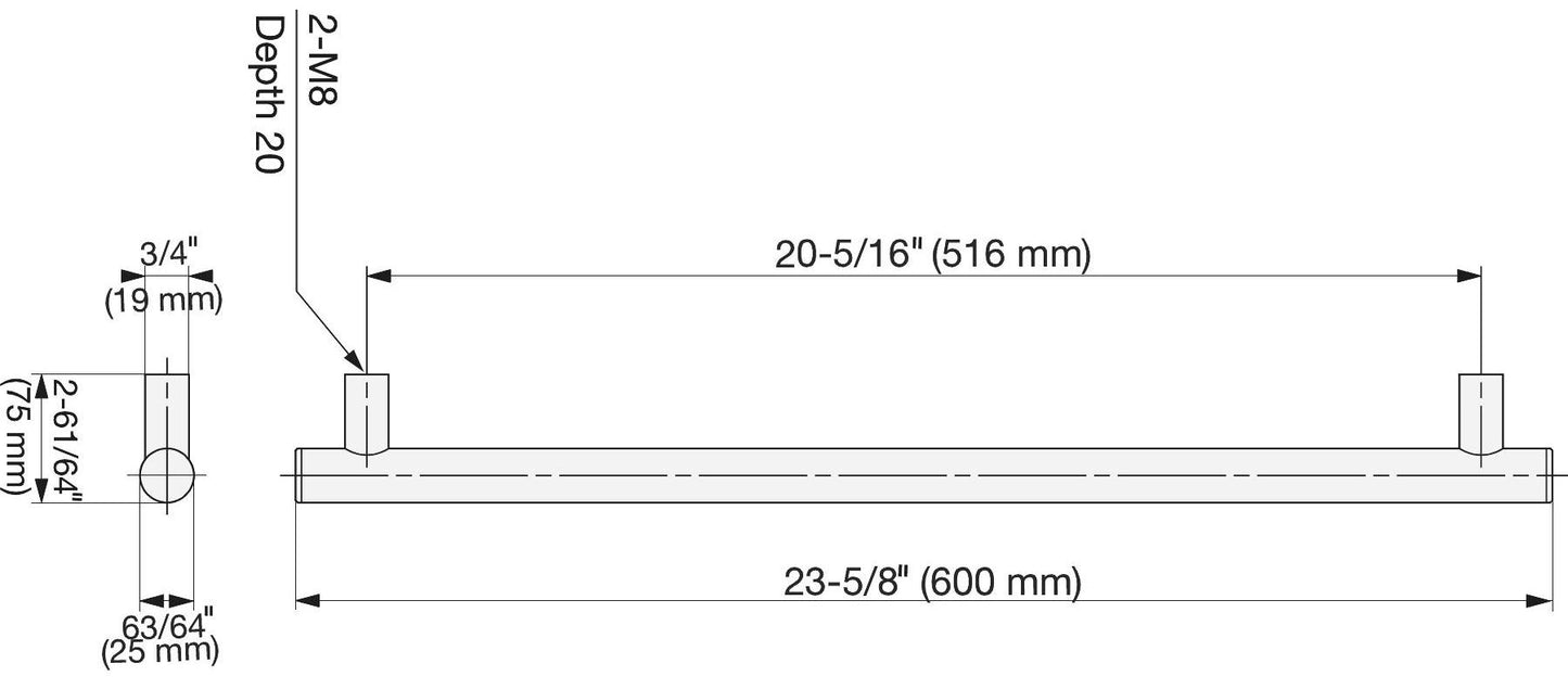 Edelstahltürgriff SUS304, 600 mm (23,7″) SSH-2560. Massiver Edelstahltürgriff aus rostfreiem Edelstahl V2A, satiniert matt, für Zimmertür, Produktionsmaschine, Zug, Bus, Spezialfahrzeug, von Sugatsune / LAMP® (Japan)