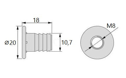 20 pieces high-quality press-in nuts with internal thread M8, made of steel, surface: galvanized, 20 mm (25/32″), 8029105 for furniture connections