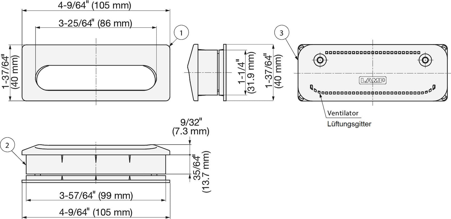 Einzigartige Belüftungs-Griffmuschel V2A (SUS304), grau, 105 mm (4,2″) UTA-105GR. Belüftungs-Griffmuschel aus rostfreiem Edelstahl V2A (SUS304), satiniert matt, für Schubladen, Schränke, feuchte Umgebungen, Schiffe von Sugatsune / LAMP® (Japan)
