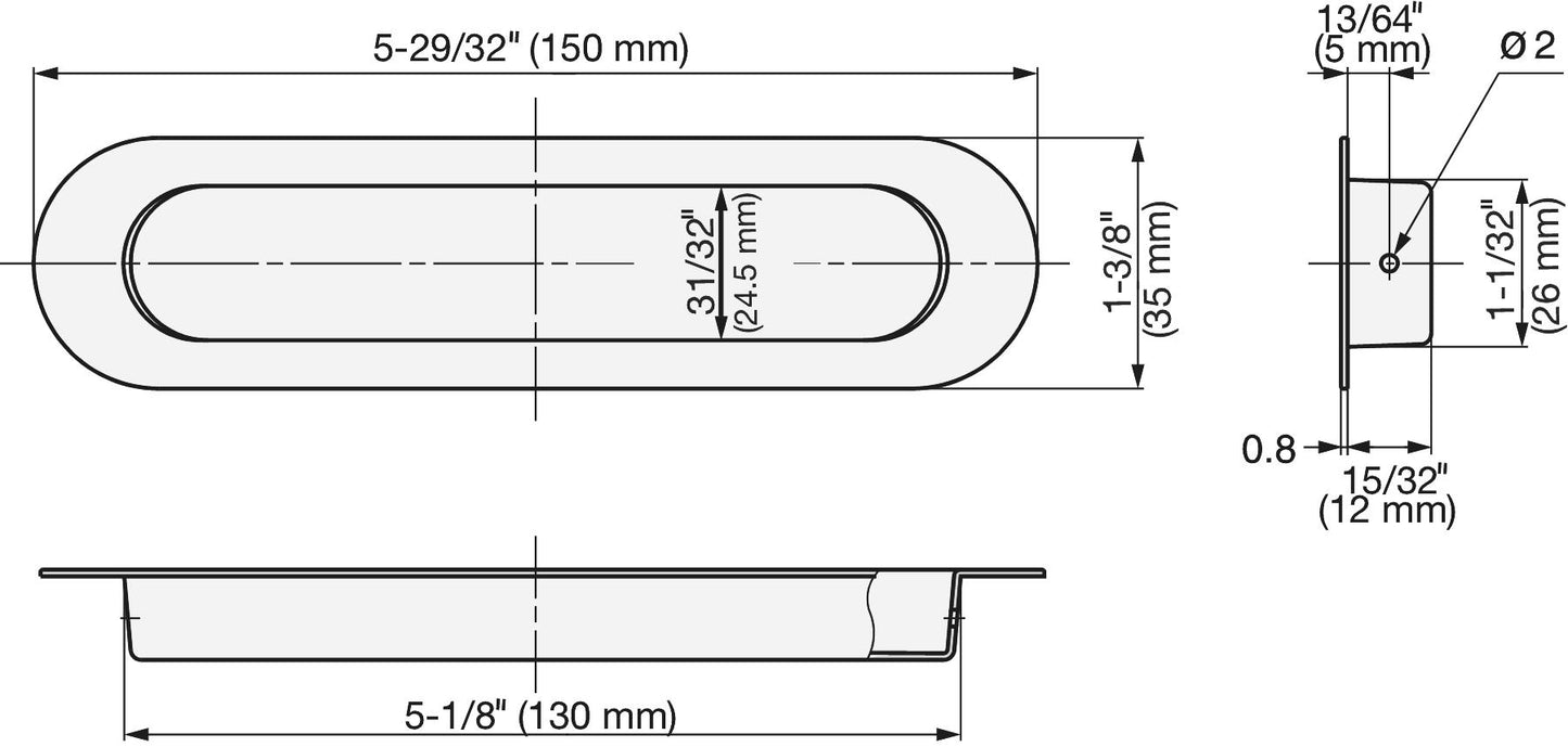 Exklusive ovale Edelstahl-Griffmuschel SUS304, 150 mm (6″) HN-150SH. Ovale Edelstahl-Griffmuschel aus rostfreiem Edelstahl V2A, satiniert matt, für Schubladen, Schränke, feuchte Umgebungen, Schiffe, Jachten, Caravans von Sugatsune / LAMP® (Japan)