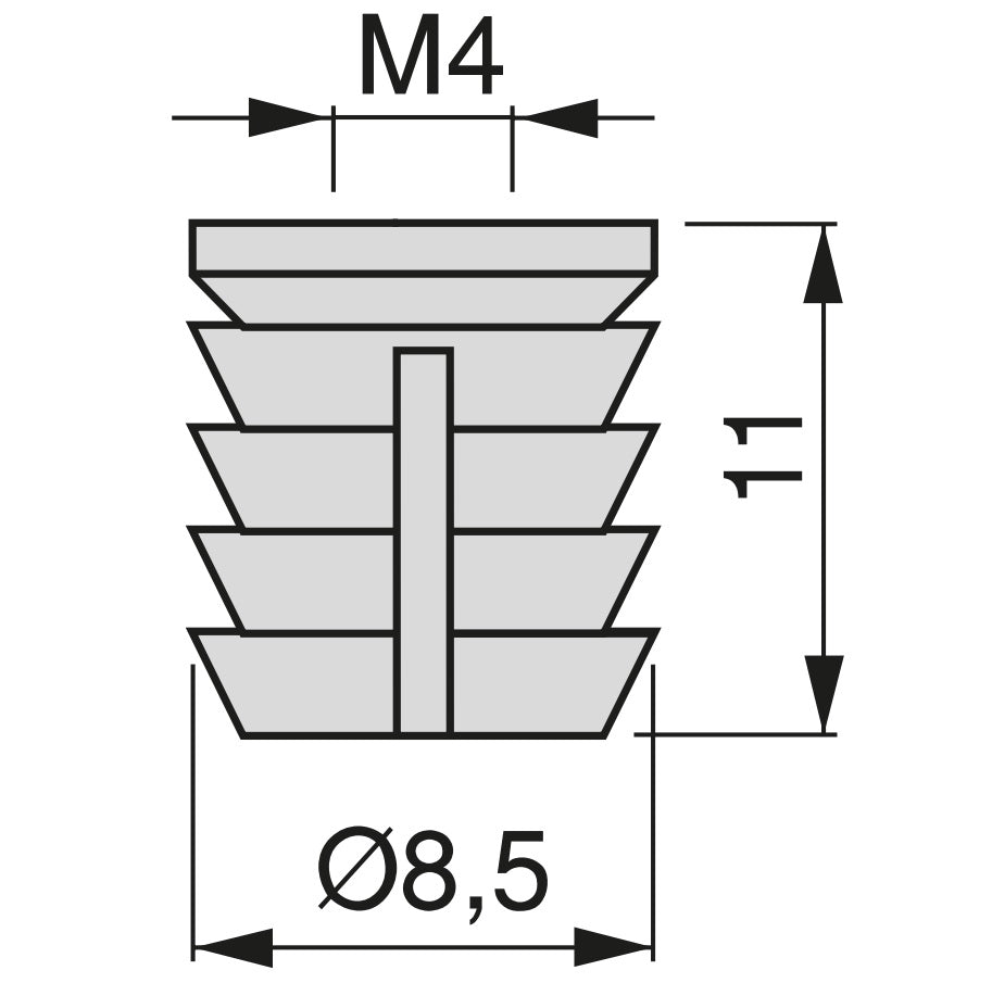 20 pieces high-quality threaded insert with internal thread M4, made of nylon (PA), 11 mm (7/16″), 9047420 for wooden parts, furniture connections, electronic housings