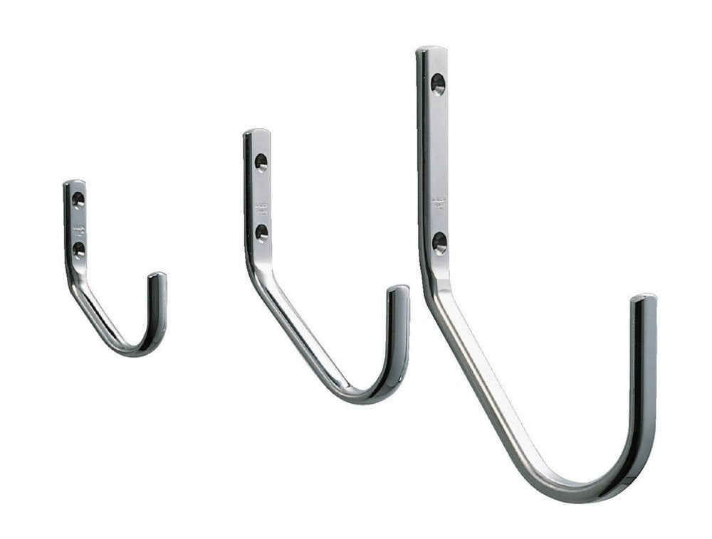 High-quality, large, universal hook with extra-long wall clearance, made of stainless steel, surface: glossy polished, 120 mm (4.8"), JF120M. V2A towel hook for shipbuilding, outdoor use, and much more, from Sugatsune / LAMP® (Japan)
