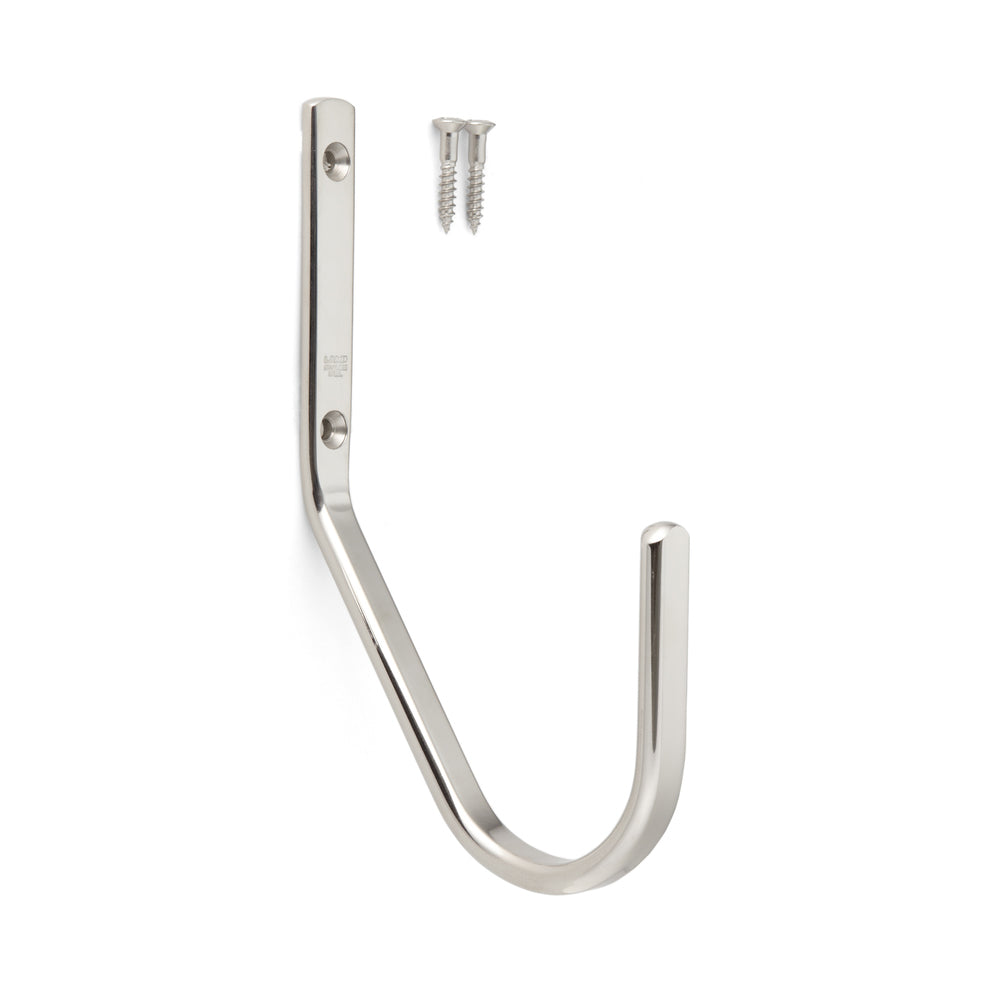 High-quality, large, universal hook with extra-long wall clearance, made of stainless steel, surface: glossy polished, 120 mm (4.8"), JF120M. V2A towel hook for shipbuilding, outdoor use, and much more, from Sugatsune / LAMP® (Japan)