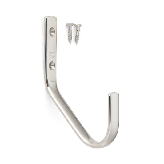 High-quality, large, universal hook with extra-long wall clearance, made of stainless steel, surface: glossy polished, 80 mm (3.2"), JF80M. V2A towel hook for shipbuilding, outdoor use, and much more, from Sugatsune / LAMP® (Japan)