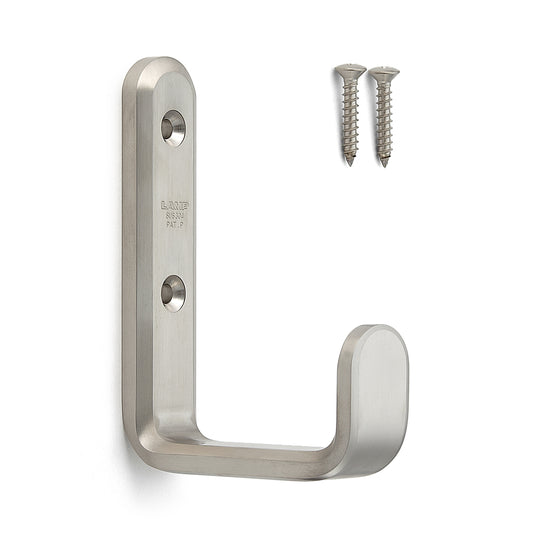 High-quality, large, rectangular, universal hook made of stainless steel, satin finish, 115 mm (4.6"), XL-SF-115-S. V2A towel hook for humid environments, shipbuilding, outdoor use, and much more, from Sugatsune / LAMP® (Japan)