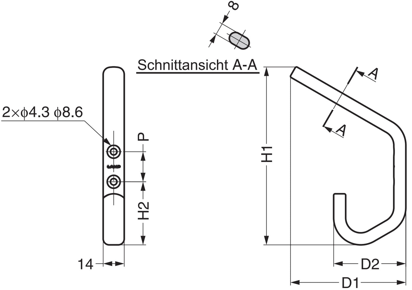 Hochwertiger großer Wanddoppelhaken mit zwei Endhaken, mit Abstand, aus rostfreiem Edelstahl, Oberfläche: glänzend poliert, 118,4 mm (4,7″), JF1B80M. Schwerlastdoppelhaken aus V2A für Schiffbau, Außenbereich und viel mehr, von Sugatsune / LAMP® (Japan)