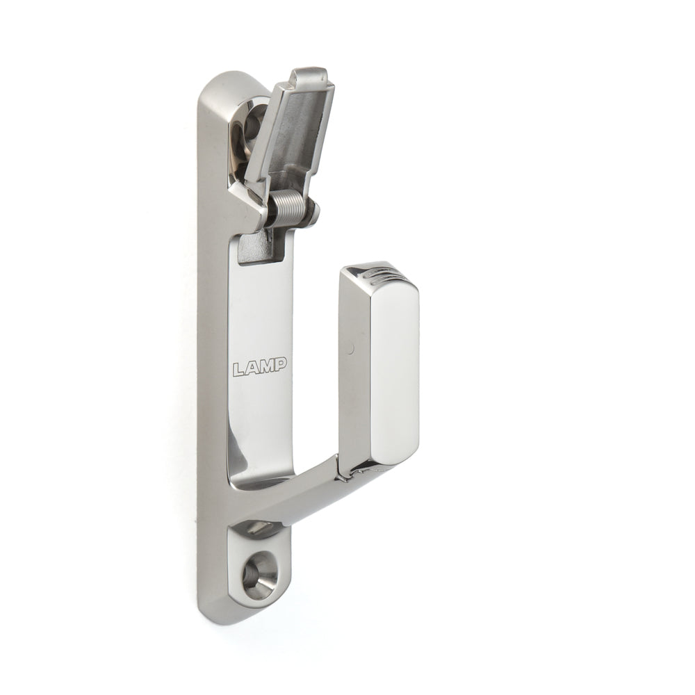 High-quality hook with safety catch made of SUS316 stainless steel, EN-E107. Rope hook with safety catch made of V4A for shipbuilding, outdoor use, humid environments, harsh environments, and much more, from Sugatsune / LAMP® (Japan)