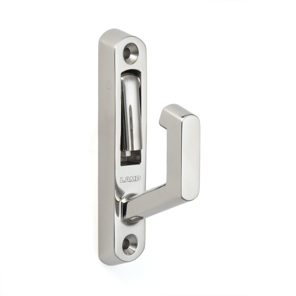 High-quality hook with safety catch made of SUS316 stainless steel, EN-K120. Rope hook with safety catch made of V4A for shipbuilding, outdoor use, humid environments, harsh environments, and much more, from Sugatsune / LAMP® (Japan)