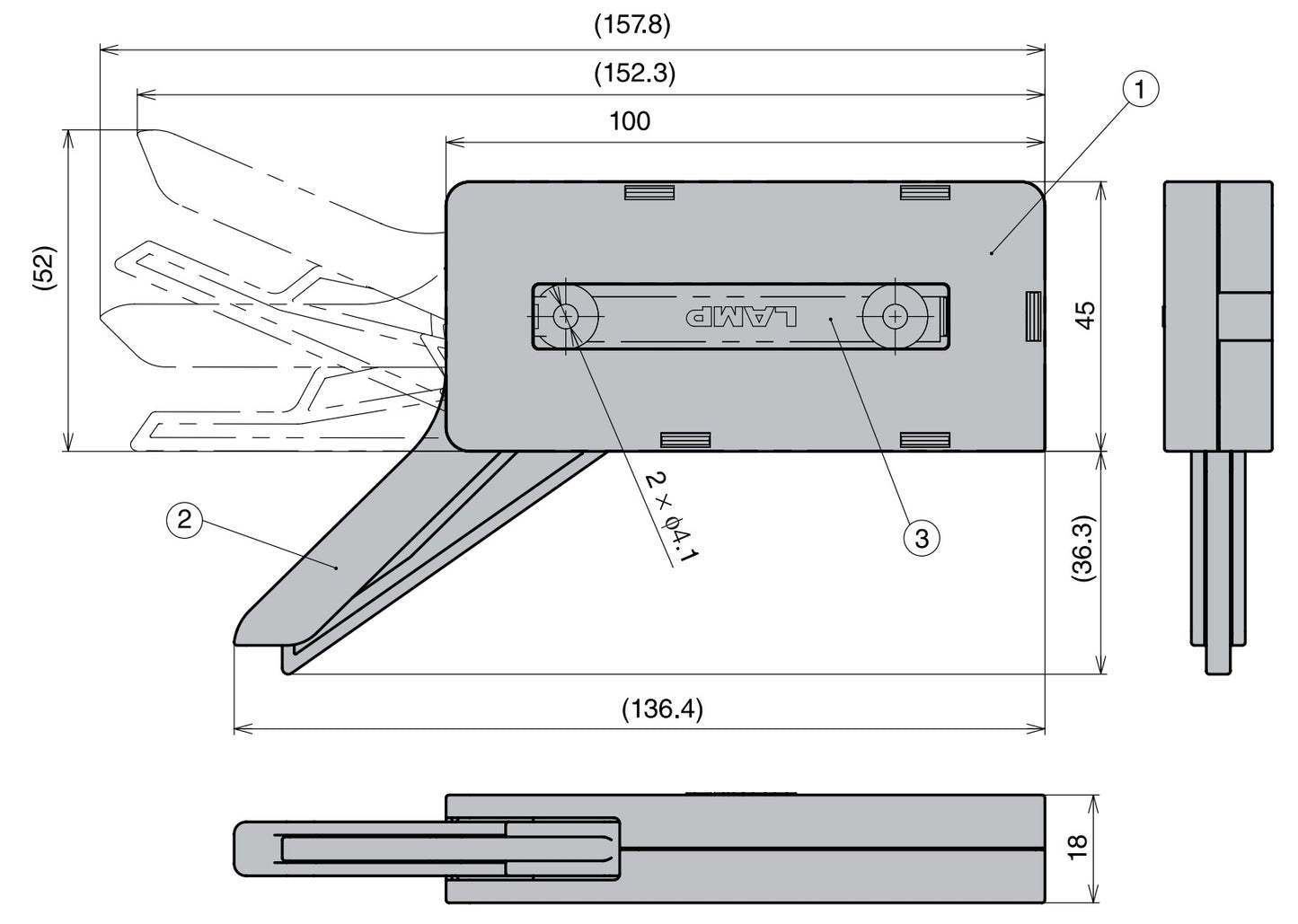 Heavy-duty dampers for large and heavy furniture doors. Furniture dampers with locking mechanism from SUGATSUNE / Lamp (Japan)